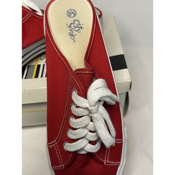 City Sneaks Slip-On Sneakers Women’s Size 8.5 Red Shoe Christmas Canvas Casual - Picture 2 of 11